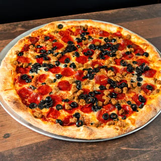 Pepperoni, Sausage, Olive Pizza
